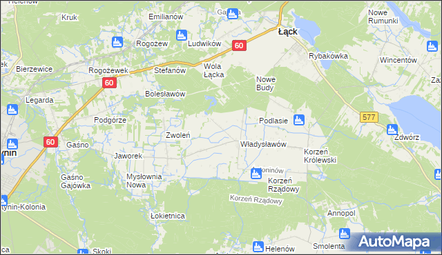 mapa Kościuszków gmina Łąck, Kościuszków gmina Łąck na mapie Targeo