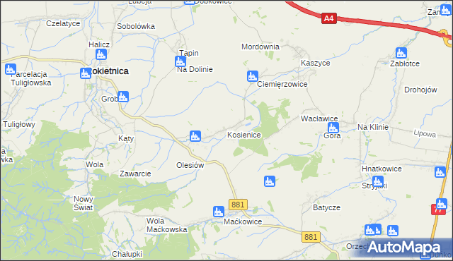 mapa Kosienice, Kosienice na mapie Targeo