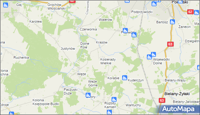 mapa Kosierady Wielkie, Kosierady Wielkie na mapie Targeo