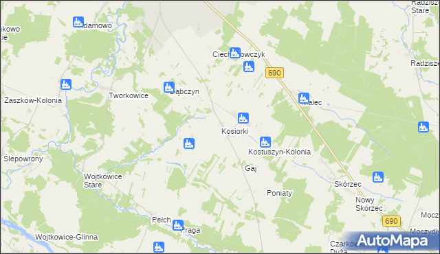 mapa Kosiorki gmina Ciechanowiec, Kosiorki gmina Ciechanowiec na mapie Targeo