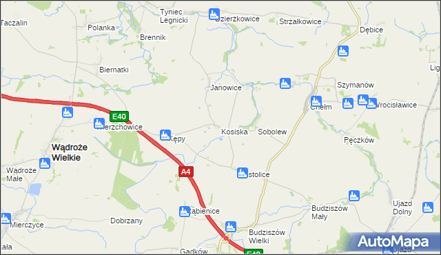 mapa Kosiska gmina Wądroże Wielkie, Kosiska gmina Wądroże Wielkie na mapie Targeo