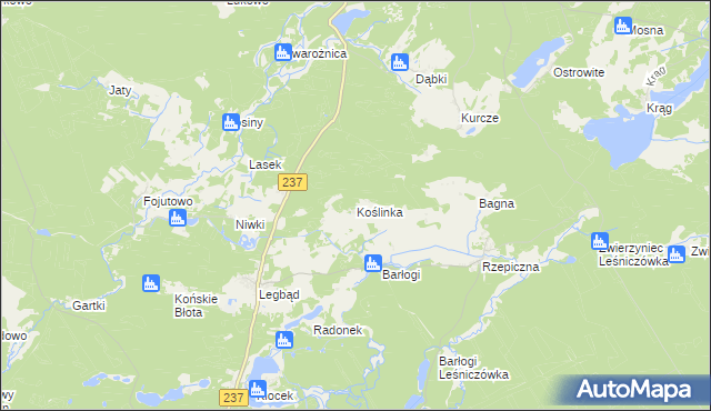 mapa Koślinka gmina Tuchola, Koślinka gmina Tuchola na mapie Targeo