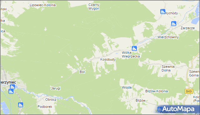 mapa Kosobudy gmina Zwierzyniec, Kosobudy gmina Zwierzyniec na mapie Targeo