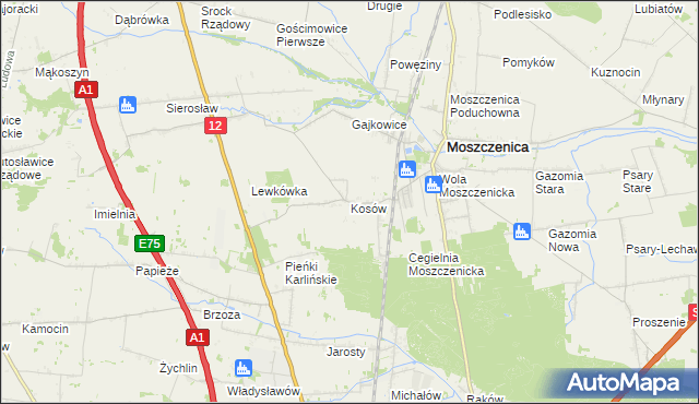 mapa Kosów gmina Moszczenica, Kosów gmina Moszczenica na mapie Targeo