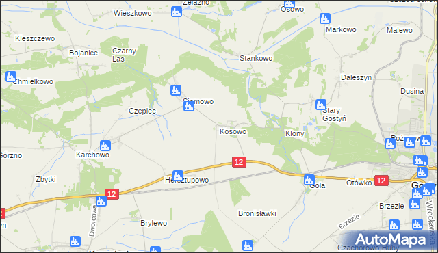 mapa Kosowo gmina Gostyń, Kosowo gmina Gostyń na mapie Targeo