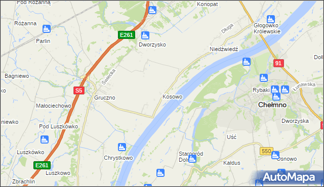 mapa Kosowo gmina Świecie, Kosowo gmina Świecie na mapie Targeo