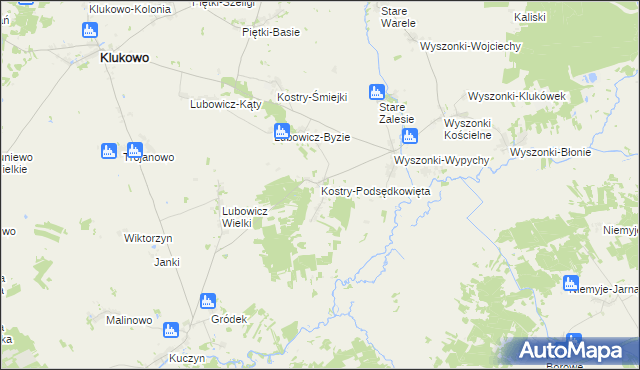 mapa Kostry-Podsędkowięta, Kostry-Podsędkowięta na mapie Targeo