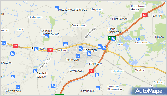 mapa Kostrzyn powiat poznański, Kostrzyn powiat poznański na mapie Targeo