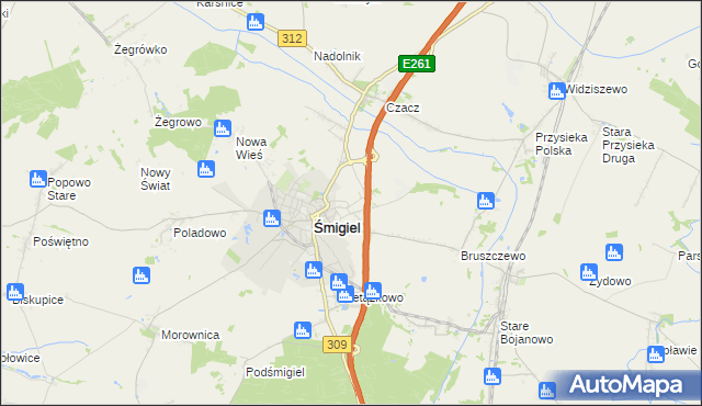 mapa Koszanowo gmina Śmigiel, Koszanowo gmina Śmigiel na mapie Targeo