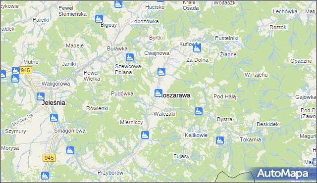 mapa Koszarawa, Koszarawa na mapie Targeo