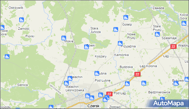 mapa Koszary gmina Czersk, Koszary gmina Czersk na mapie Targeo