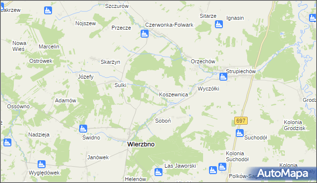 mapa Koszewnica gmina Wierzbno, Koszewnica gmina Wierzbno na mapie Targeo