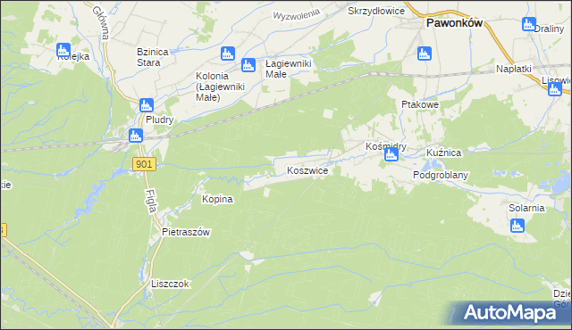 mapa Koszwice, Koszwice na mapie Targeo