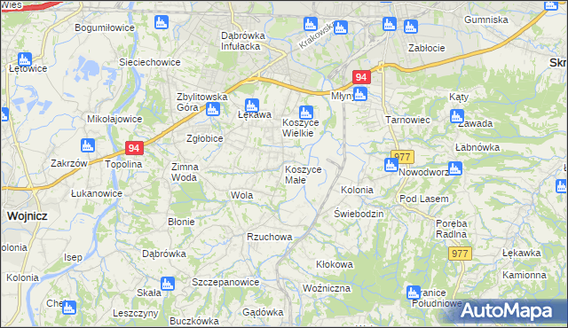 mapa Koszyce Małe, Koszyce Małe na mapie Targeo