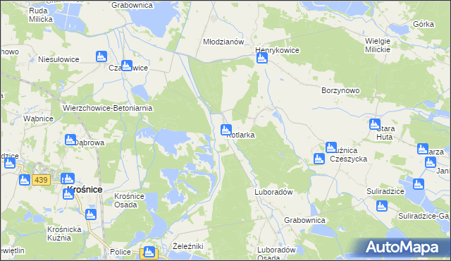 mapa Kotlarka gmina Krośnice, Kotlarka gmina Krośnice na mapie Targeo