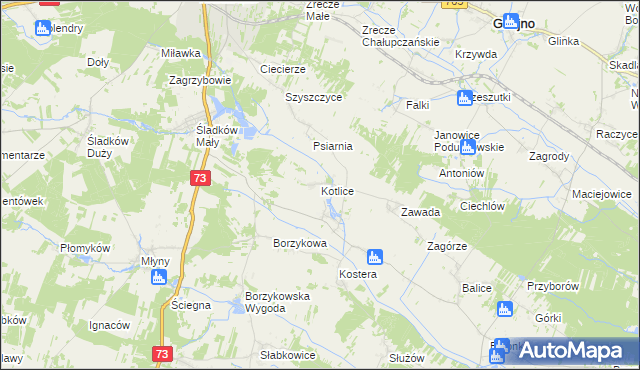 mapa Kotlice gmina Chmielnik, Kotlice gmina Chmielnik na mapie Targeo