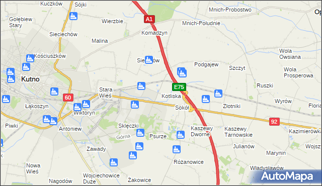 mapa Kotliska gmina Kutno, Kotliska gmina Kutno na mapie Targeo