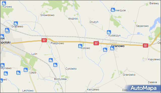 mapa Kotowo gmina Granowo, Kotowo gmina Granowo na mapie Targeo
