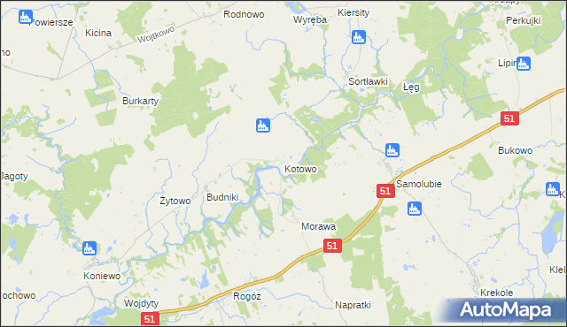 mapa Kotowo gmina Lidzbark Warmiński, Kotowo gmina Lidzbark Warmiński na mapie Targeo