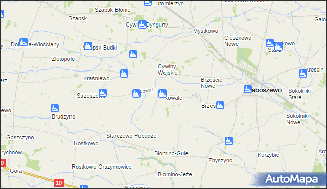 mapa Kowale gmina Baboszewo, Kowale gmina Baboszewo na mapie Targeo