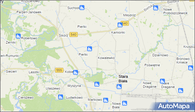 mapa Kowalewko gmina Stara Biała, Kowalewko gmina Stara Biała na mapie Targeo