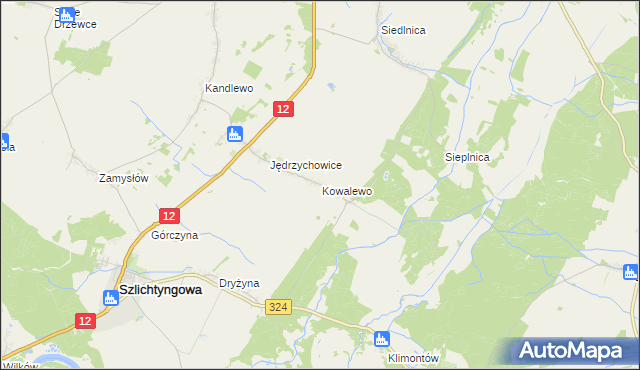 mapa Kowalewo gmina Szlichtyngowa, Kowalewo gmina Szlichtyngowa na mapie Targeo