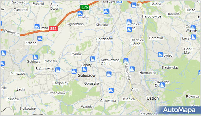 mapa Kozakowice Górne, Kozakowice Górne na mapie Targeo