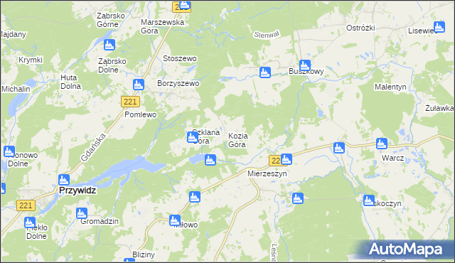 mapa Kozia Góra gmina Przywidz, Kozia Góra gmina Przywidz na mapie Targeo