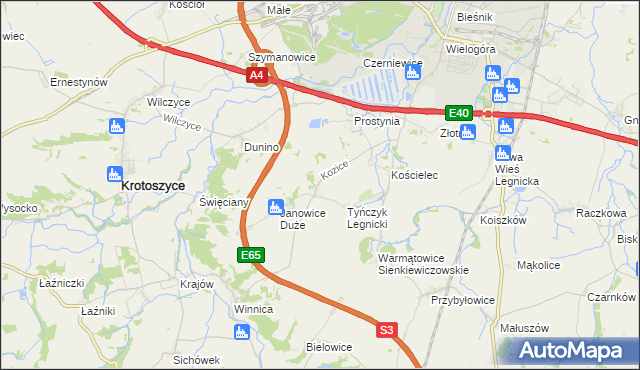 mapa Kozice gmina Krotoszyce, Kozice gmina Krotoszyce na mapie Targeo