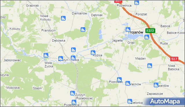 mapa Kozice gmina Trojanów, Kozice gmina Trojanów na mapie Targeo