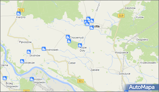 mapa Kozie Doły gmina Kotla, Kozie Doły gmina Kotla na mapie Targeo