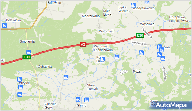 mapa Kozie Laski gmina Nowy Tomyśl, Kozie Laski gmina Nowy Tomyśl na mapie Targeo