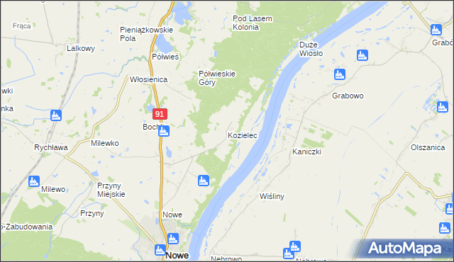 mapa Kozielec gmina Nowe, Kozielec gmina Nowe na mapie Targeo