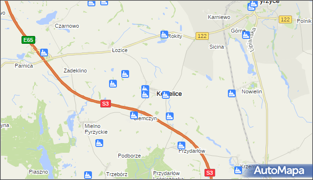 mapa Kozielice powiat pyrzycki, Kozielice powiat pyrzycki na mapie Targeo