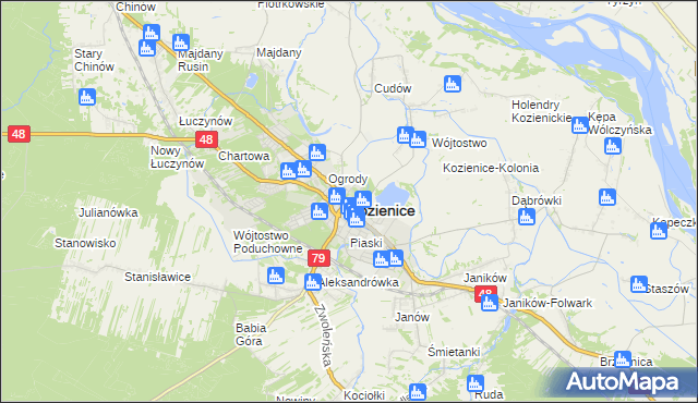mapa Kozienice, Kozienice na mapie Targeo