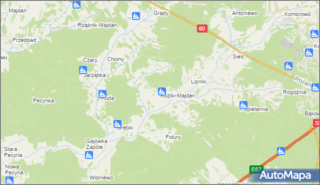 mapa Koziki-Majdan, Koziki-Majdan na mapie Targeo