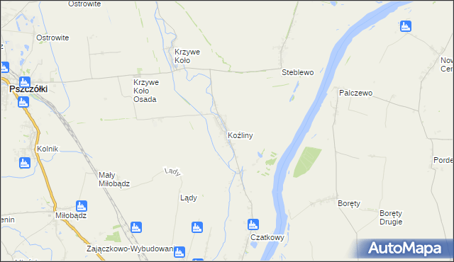 mapa Koźliny gmina Suchy Dąb, Koźliny gmina Suchy Dąb na mapie Targeo