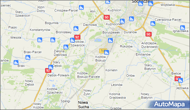 mapa Kozłów Biskupi, Kozłów Biskupi na mapie Targeo
