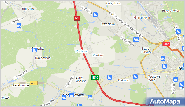 mapa Kozłów gmina Sośnicowice, Kozłów gmina Sośnicowice na mapie Targeo