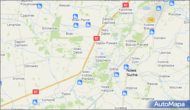 mapa Kozłów Szlachecki, Kozłów Szlachecki na mapie Targeo