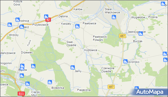 mapa Kozłowice, Kozłowice na mapie Targeo