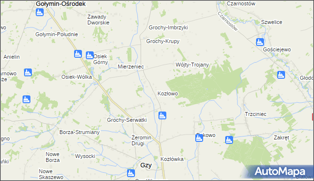 mapa Kozłowo gmina Gzy, Kozłowo gmina Gzy na mapie Targeo