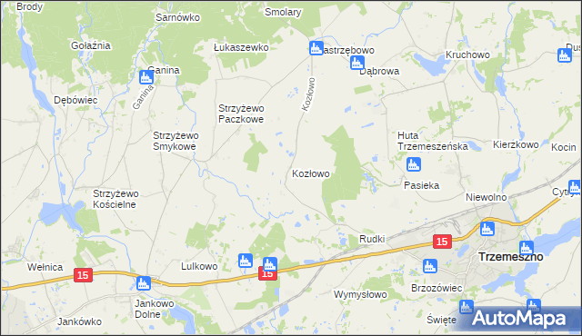 mapa Kozłowo gmina Trzemeszno, Kozłowo gmina Trzemeszno na mapie Targeo