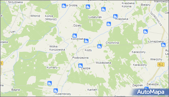 mapa Kozły gmina Łomazy, Kozły gmina Łomazy na mapie Targeo