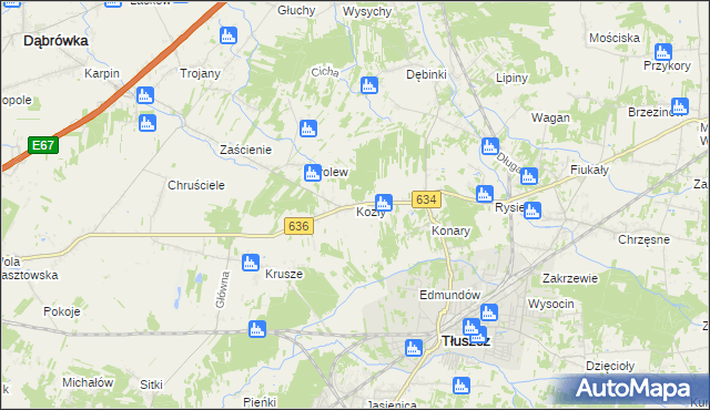 mapa Kozły gmina Tłuszcz, Kozły gmina Tłuszcz na mapie Targeo