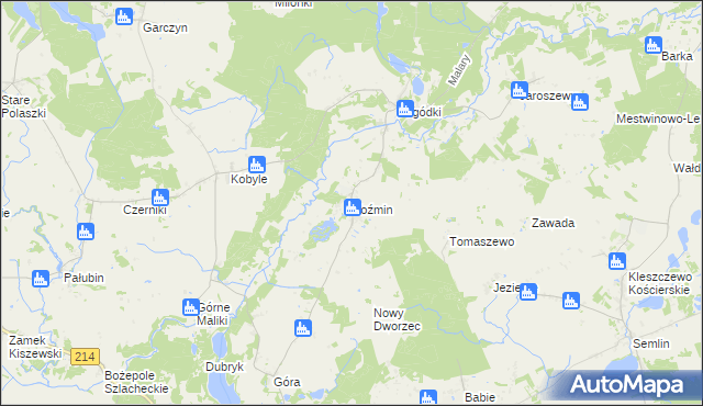 mapa Koźmin gmina Skarszewy, Koźmin gmina Skarszewy na mapie Targeo