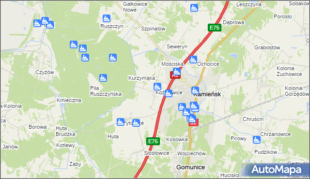 mapa Koźniewice, Koźniewice na mapie Targeo
