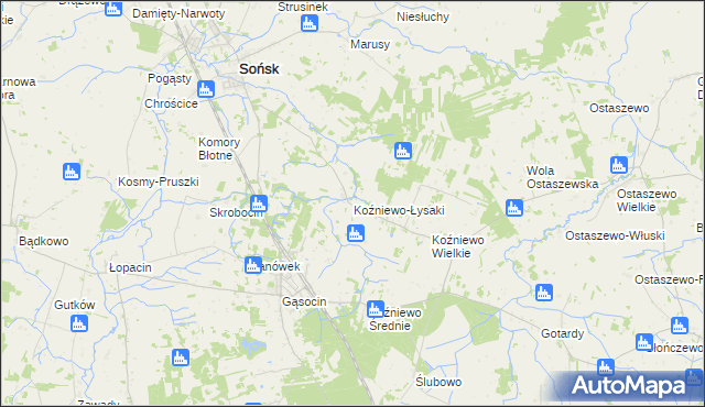 mapa Koźniewo-Łysaki, Koźniewo-Łysaki na mapie Targeo