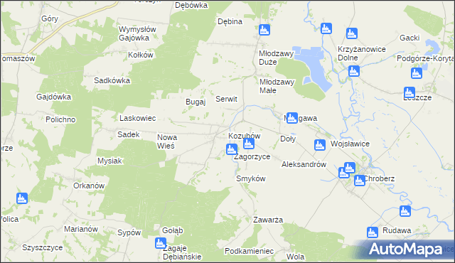 mapa Kozubów gmina Pińczów, Kozubów gmina Pińczów na mapie Targeo