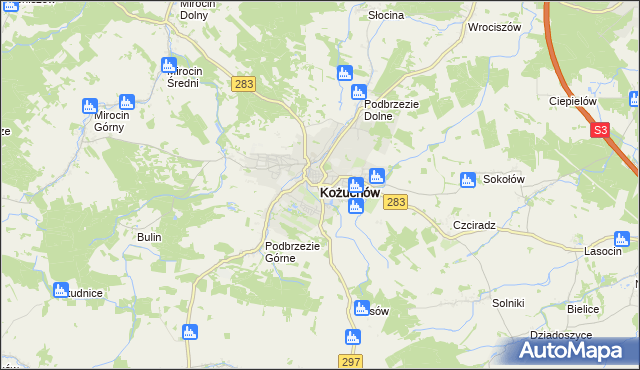 mapa Kożuchów powiat nowosolski, Kożuchów powiat nowosolski na mapie Targeo
